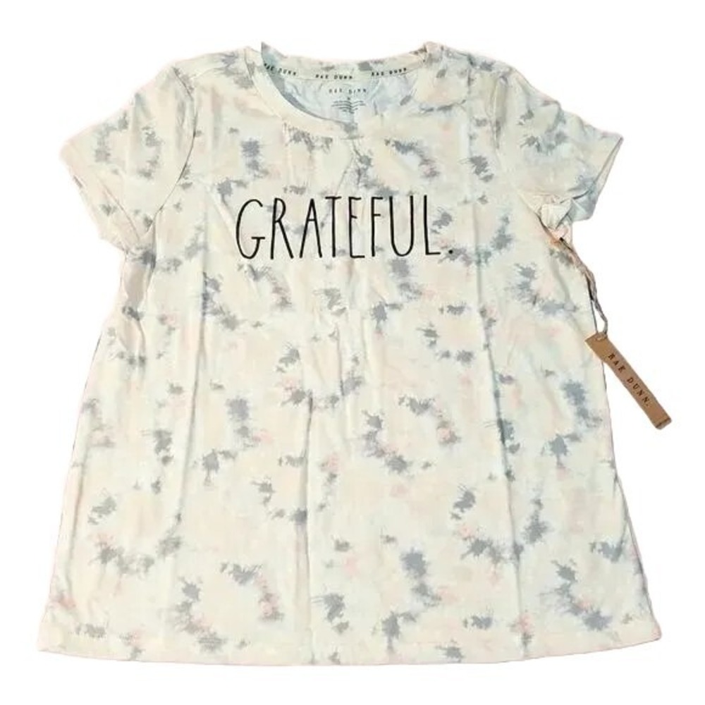 Rae Dunn Tie-dye Shirt Grateful Womens Sz Large Short Sleeve Peach Gray Graphic
